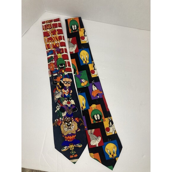 Vintage Lot of 2 Looney Tunes Mania Warner Bros. Bugs Taz Tweety Elmer Neck Ties - Picture 2 of 5
